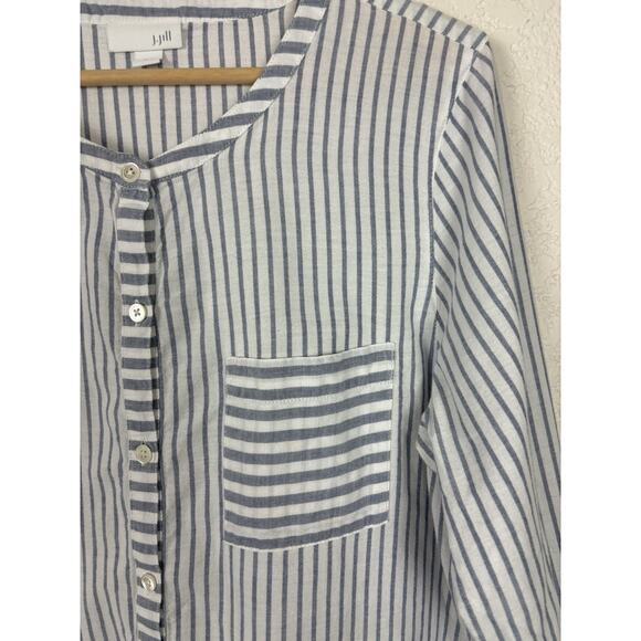 J Jill 100% Cotton Womens Top Sz Large Blue White Beachy Coastal Beach Resort - Picture 4 of 9